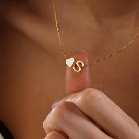18K Gold Plated Heart Initial Necklace Dainty Letter Pendant Tiny Name Jewelry G - Picture 4 of 7